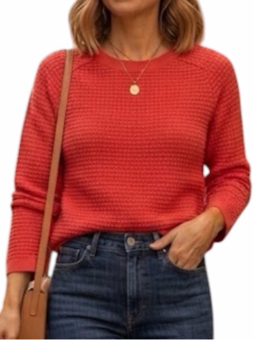 CONTEMPORAINE SIMONS Red Raised Bubble Knit Scoop Neck Sweater Cozy S